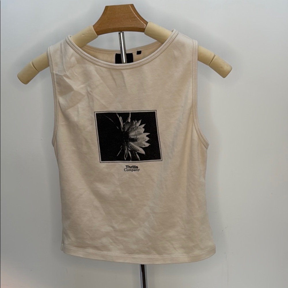 Thrills Cream Graphic Crop Tank Top
